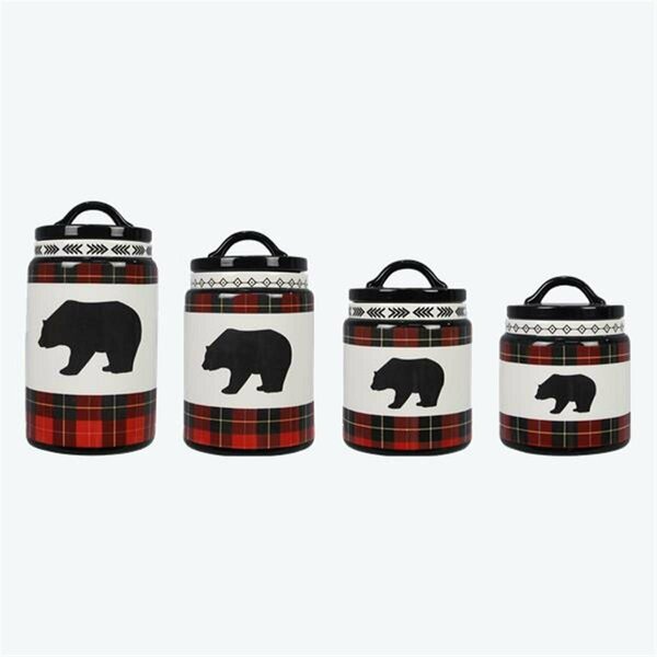 Youngs Ceramic Cabin Plaid Bear Canister - Set of 4 21914